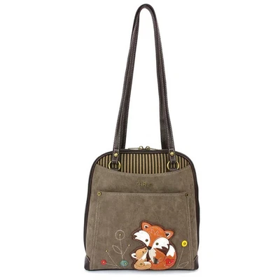 NEW Chala CONVERTIBLE Backpack Purse Shoulder Tote Bag FOX FAMILY Stone Gray gif - Image 1 of 4