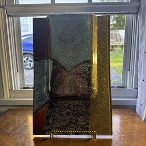 Escultura de bolsillo de vidrio artístico sobre base de metal decoración modernista abstracta - Imagen 1 de 11