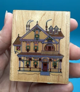 Vintage Rubber Stampede Christmas Victorian House Wood Block Rubber Stamp 1983 - Bild 1 von 3