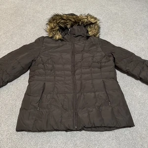 Calvin Klein Women’s Puffer Coat Jacket Faux Fur Hood Brown Sz XL Warm Winter - Picture 1 of 11