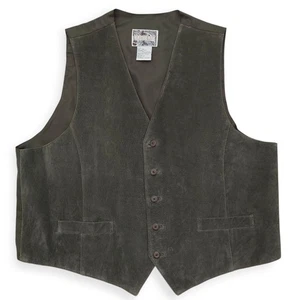Vintage Property Suede Leather Vest Mens XL Button Front Adjustable Olive Green - Picture 1 of 8