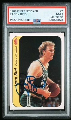 1986 Fleer Sticker #2 Larry Bird auto signed card PSA DNA 7 10 Dual Grade - Image 1 of 2
