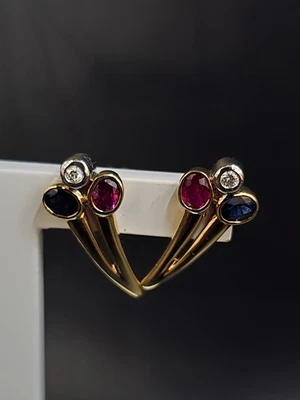 Ohrstecker 585 Gold mit Diamant Rubin Saphir 14 Kt Gelbgold Ohr Schmuck Gr 3,90 - Bild 1 von 4