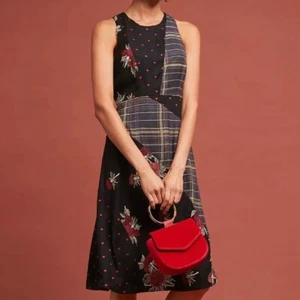 NWT ANTHROPOLOGIE ALVA MIXED FLORAL & PLAID EMBROIDERED DRESS by MAEVE Size 14 - Picture 1 of 10