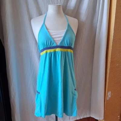 faded glory Blue halter top dress girls 14/16 with stripes and pockets cotton - Image 1 of 4