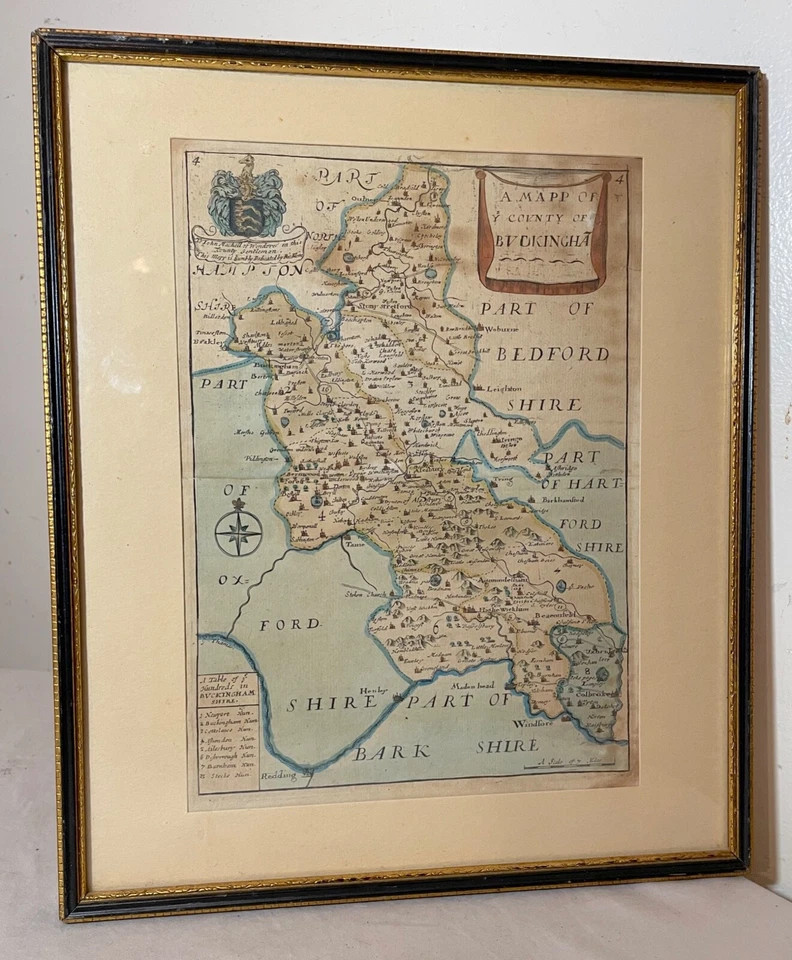 Raro Original Antigo Mapa Colorido à Mão de Buckinghamshire por Richard Blome 1715 - Imagem 1 de 4