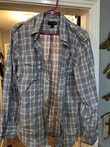 Banana Republic Mens Large 16-16 1/2 Plaid Long Sleeve Button Up Shirt Blue - Picture 1 of 3