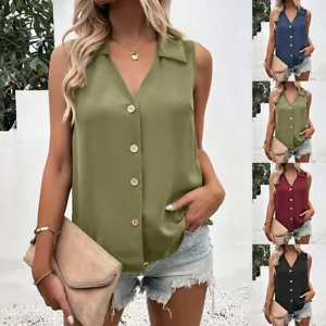 Plus Size 8-16 Womens Summer Chiffon Sleeveless OL Tee Shirt Blouse Vest Tops - Picture 1 of 20