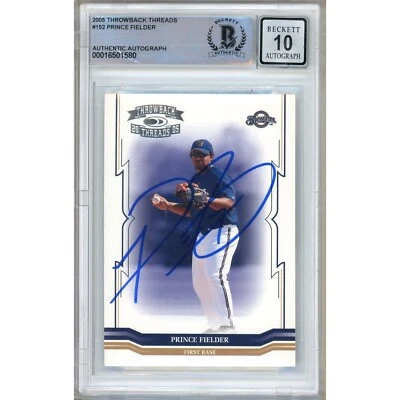 Prince Fielder 签名 2005 Throwback Threads #152 卡 RC Beckett BGS 签名 10 — 第 1/4 张图片