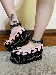 Lamoda schwarz & rosa Gr. 8, Gothic Punk Plateau mit Ketten Schuhe Neu ohne Etikett - Bild 1 von 10