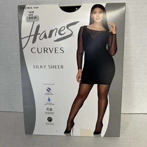 Hanes Curves schwarz seidig transparent Control Top Strumpfhose 1X/2X 20 Den HSP002 - Bild 1 von 3
