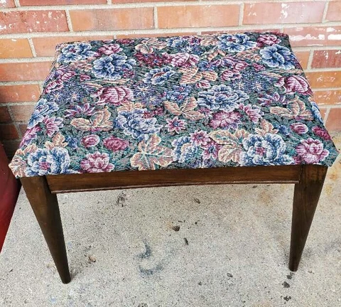 Vintage Footstool Bench Sewing Stool Floral Upholstery Walnut Cover