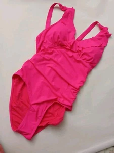 Traje de baño holipick para mujer talla M control de barriga volantes cuello en V una pieza rosa - Imagen 1 de 5