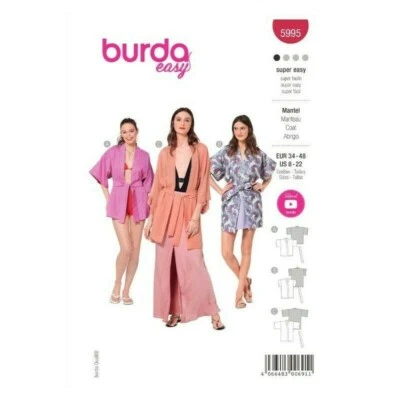 BURDA 5995 MISSES KIMONO STYLE JACKET Sewing Pattern Sizes 8 - 18 SUPER EASY - Image 1 of 4