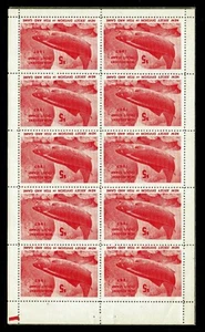 Bloque de 10 estampillas de trucha no residente de Nueva Jersey 1967 - OGNH - en muy buen estado - est. $80.00 (E#0721) - Imagen 1 de 2