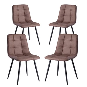 Juego de 4 sillas de comedor, diseño a cuadros vintage, sillas de cocina, marrón oscuro - Imagen 1 de 12
