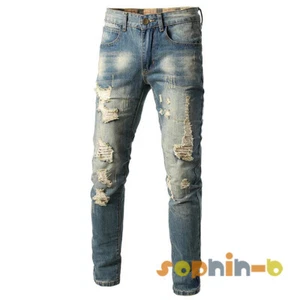 US Men's Ripped Denim Pants Jeans Stretch Skinny Trousers Slim Fit Casual Pants - Picture 1 of 18