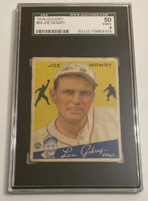 1934 Goudey #59 Joe Mowry Boston Braves SGC 50 VGEX 4 - Image 1 of 2