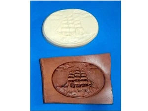 Sailing Ship Oval Medallion Leather Emboss Plate 3 3/8" x 2 1/4" - Picture 1 of 3