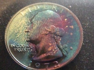 1972 S washington quarter,COLLLAR ERROR OBV,DIE CRACK REV,AMAZING TONING OBV/Rev - Image 1 of 4