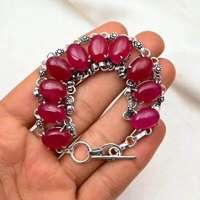 Lab Created Ruby Bracelet Gemstone Handmade 925 Sterling Silver Jewelry For Love - Image 1 of 4
