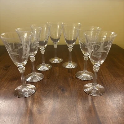 Vintage Claret Wine Glasses Cynthia by FOSTORIA 1938-1965 Set of (7) Beautiful - Image 1 of 4