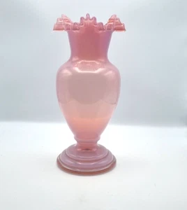Victorian Vase Pink Opaline Glass Vase Ruffled Neck Glass Vase Stunning! - Picture 1 of 7