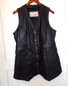 Gilet lungo vintage nero vera pelle Bikercore Snapfront donna taglia M foderato - Foto 1 di 7