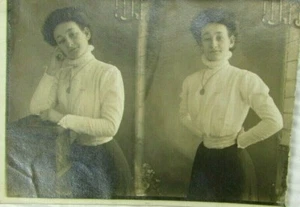 c 1900 Sequence Photo Print Pretty Woman In 2 Poses mb111 victorian fashion - Picture 1 of 2
