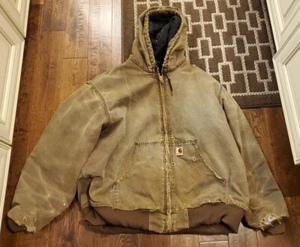 AMAZING THRASHED CARHARTT FADED BROWN HOODED JACKET MEN'S SIZE XL REVIEW PICS - Picture 1 of 14