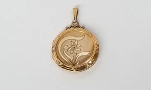 Antik Vintage signiert SAMSAN 12K Gold gefüllt geätzte Blumen Herz Medaillon Anhänger - Bild 1 von 16