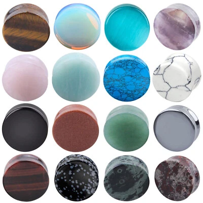 Pair of Stone Ear Plugs Double Flare Saddle Stretching Gauge 16 Styles Color - Image 1 of 4