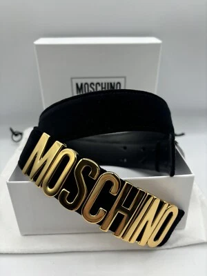 Moschino black velvet Classic Lettering Logo plaque belt Size 40/80 US 6 Small - Image 1 of 4