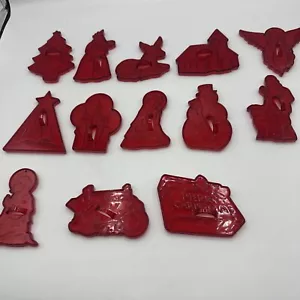 Vintage HRM Red Hard Plastic Cookie Cutters Lot of 13 Made In USA - Picture 1 of 14