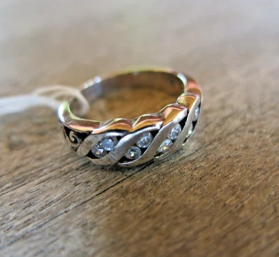 Anillo de eternidad vintage de diamantes torcidos de plata 925 delicada alianza de boda talla 8 Foto 1 de 4