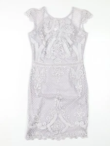 Lipsy Women's Grey Lace Bodycon Dress Size 12 - Picture 1 of 12