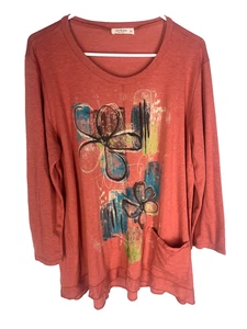 JESS & JANE Top Pullover Size XL Red Pocket Front Lagenlook Womens - Picture 1 of 5