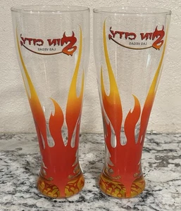 2 Sin City Las Vegas Tall Pilsner Beer Glass Flames And Devil Design - Picture 1 of 14