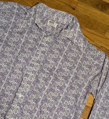 Винтажная рубашка с цветочным принтом Montgomery Ward - мужская большая - хиппи AOP 1970-е - Изображение 1 из 4