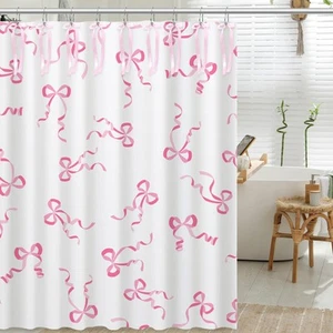 Pink Bow Shower Curtain 72" W x 72" H Coquette Bow Tie Bath Curtain Microfibe... - Picture 1 of 7