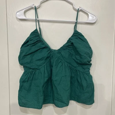 J. Camiseta sin mangas Crew S Babydoll de lino cami verde azulado oscuro coqueta Y2K salir Foto 1 de 4