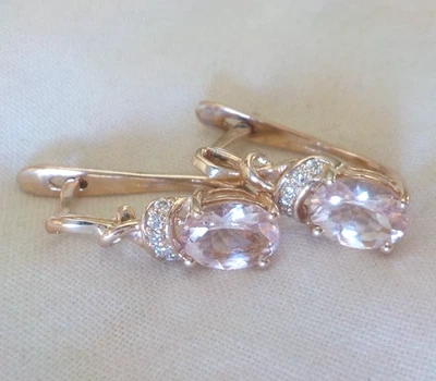 Beautiful 14K Yellow Gold Morganite Diamond Earrings - 3.90 gms, 0.70 in, 2.08ct - Image 1 of 4