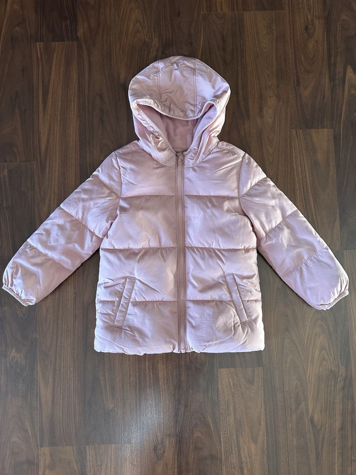 Old Navy Girls Toddler Fleece Lined Puffer Coat W/Pockets Hood Zip Up SZ 5T Pink - Image 1 of 4