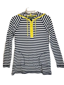 Ralph Lauren Active Damen Medium weiß schwarz gestreift gelb Pullover Hoodie - Bild 1 von 5