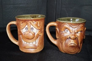 Warrencook Pottery Character Mugs – “Bashful Barry” & “Grumble Bum” – Handmade - Foto 1 di 8
