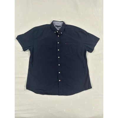 Camisa masculina Tommy Hilfiger ajuste clássico manga curta botão XXL azul marinho - Imagem 1 de 4