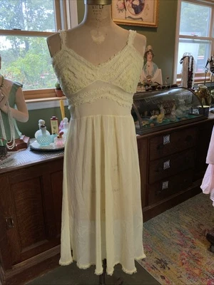 Vintage 60s Yellow Ruffled Strap Nightgown Knee Length Semi Sheer No Tags Sz  34 - Image 1 of 4