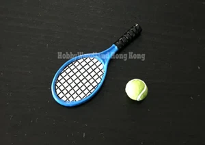 Miniature Furniture Accessory 1/12 Doll house Mini Tennis Blue Racket Ball Set - Picture 1 of 5