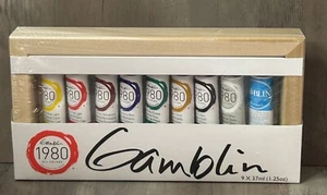 Gamblin 1980 Oil Paints Set of 9 Colors x 1.25oz + Wood Paint Surface NEW Sealed - Picture 1 of 5