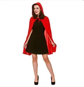 Ladies Short Red Riding Hood Cape Hooded Cloak Fairytale Fancy Dress Costume - Picture 1 of 1